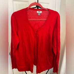 Red Old Navy button up sweater